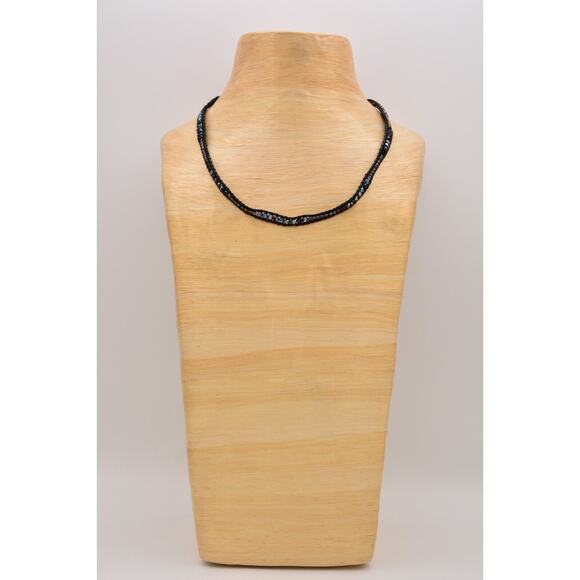 J Bloom Handmade Crystal Choker Necklace Wrap Black Chrome Beaded Signed Bin8 - Picture 2 of 12